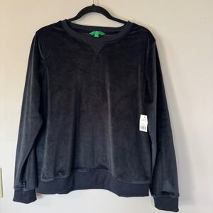 Dip Womens Sleepwear Black Velour Crewneck Sweatshirt Size L